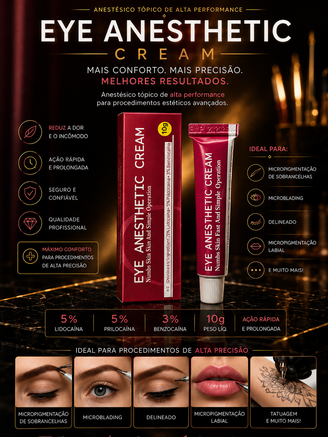 Creme Profissional Eye Anesthetic – Procedimentos estéticos micropigmentação microblading