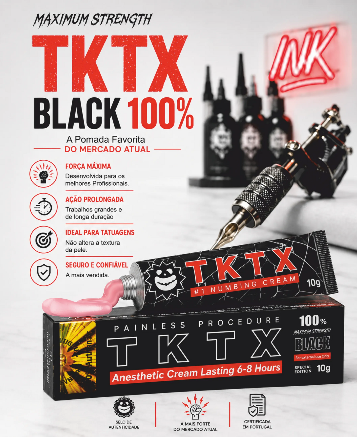 3 Unid. TKTX Black 100% - Conforto para a pele em ambientes estéticos profissionais