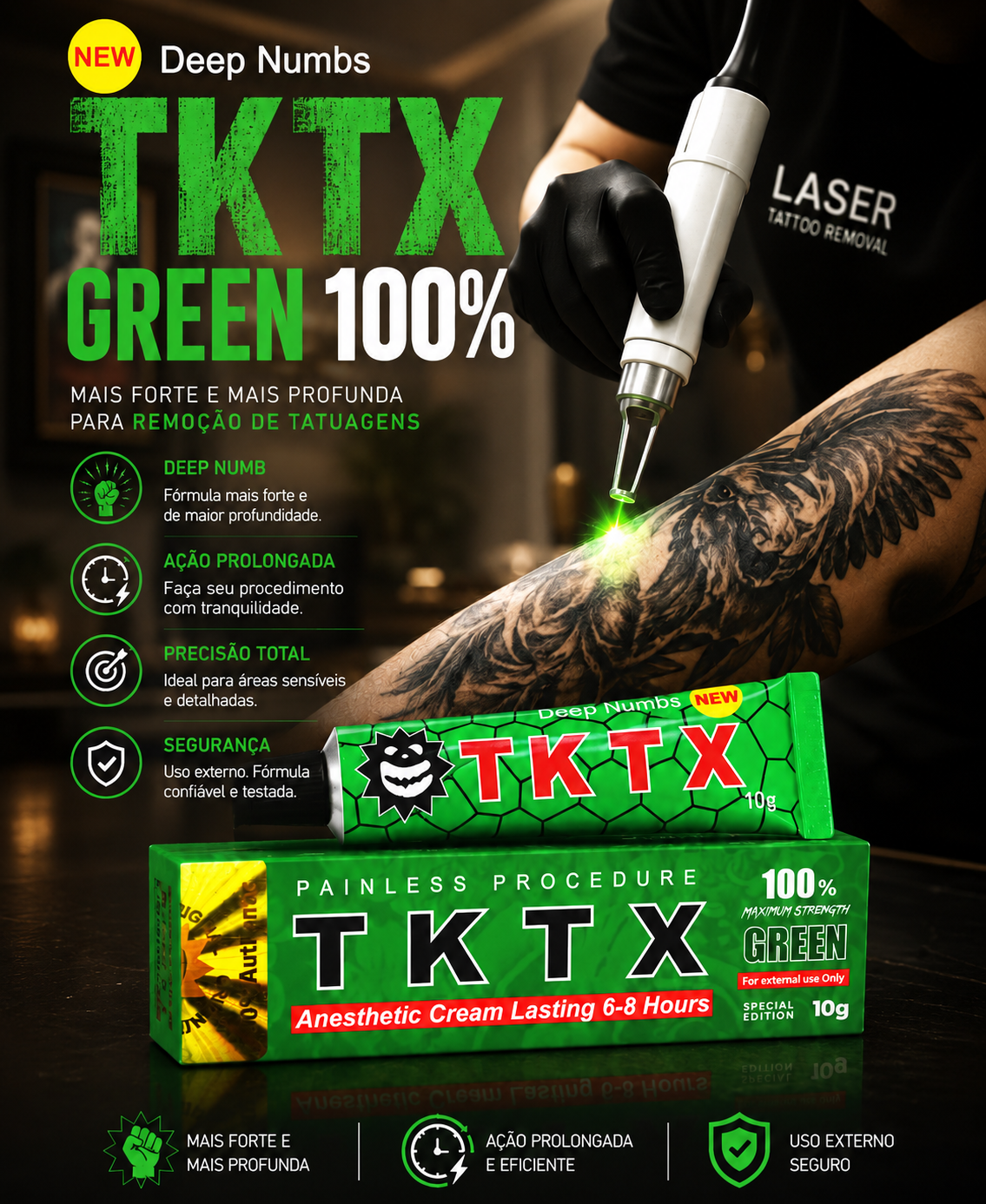 3 Unid. TKTX Green 100% - Maior conforto para a pele em ambientes estéticos profissionais
