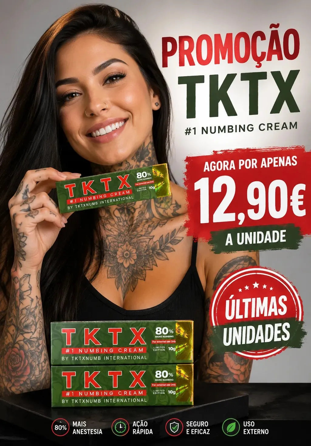 Pomada TKTX Green 80% - Tatuagem, Depilação, Jato de Plasma, Laser e outros...