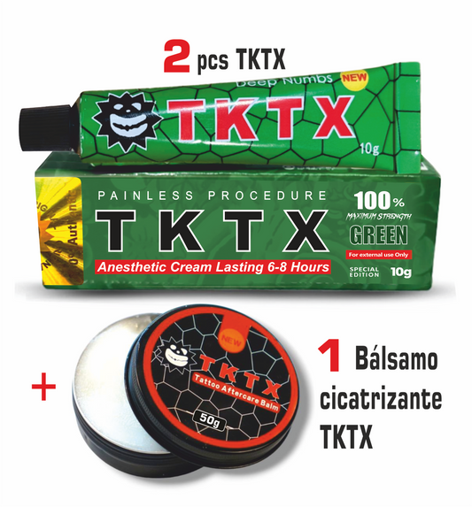 Pack TKTX Completo: 2 Pomadas Anestésicas TKTX Green 100% + 1 Bálsamo Cicatrizante