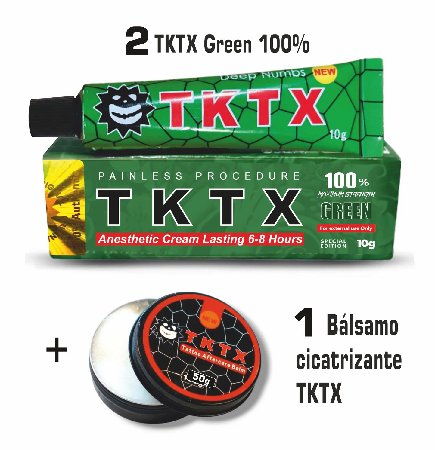 Pack TKTX: 2 Pomadas TKTX Green 100% + 1 Bálsamo Hidratante