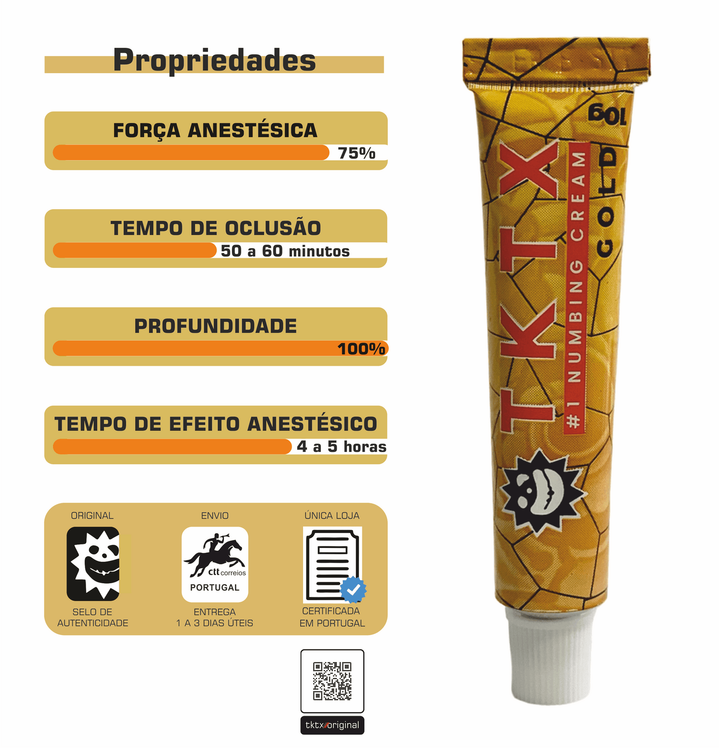 Pomada Anestésica TKTX Gold 75% - Maior profundidade e longo efeito.