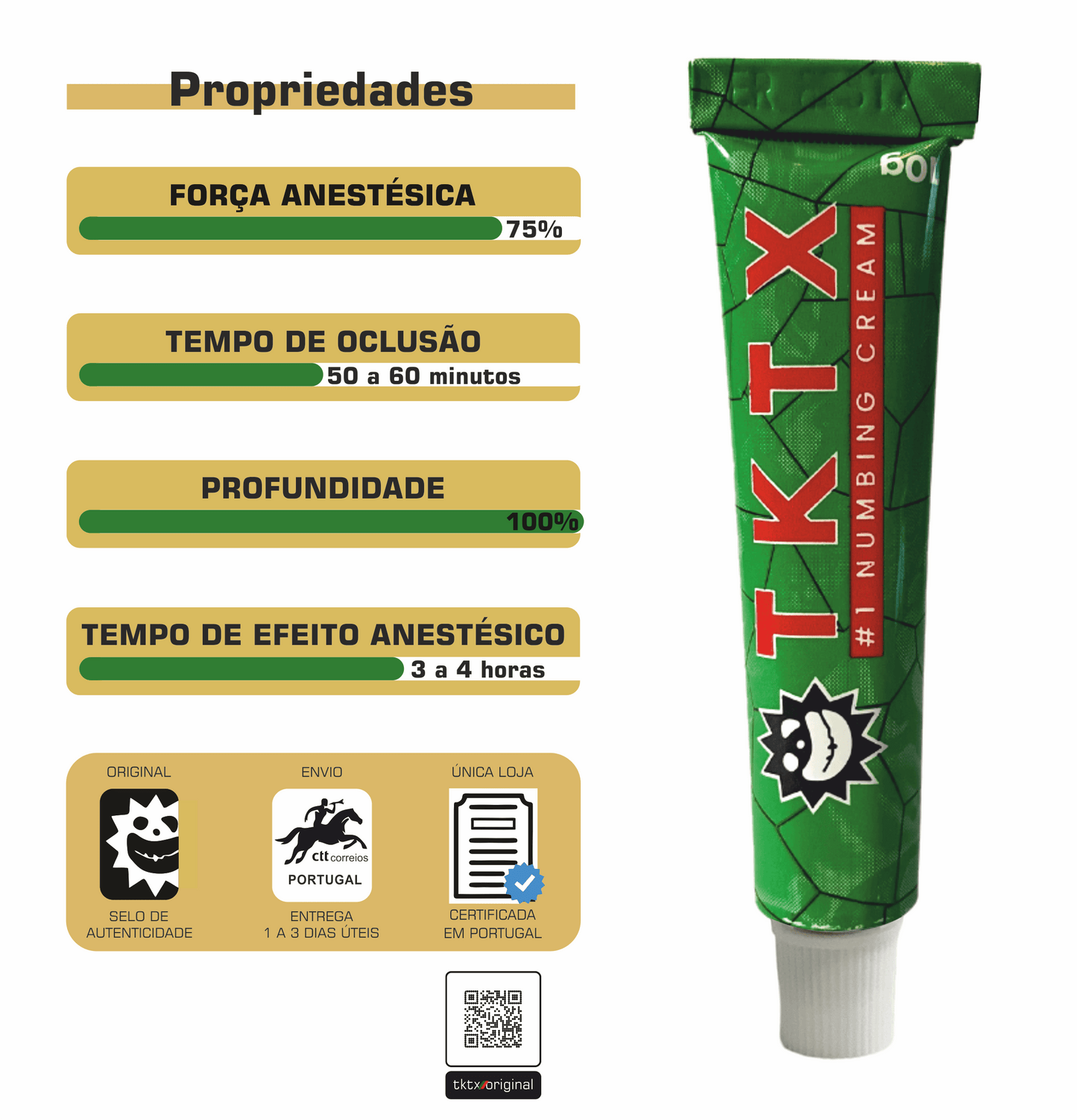 Pomada Anestésica TKTX Verde 75% - Com maior profundidade de atuação.