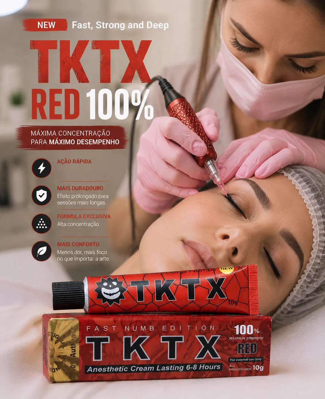 Pomada TKTX Red 100% - Edição Especial Fast Numb - Todos os procedimentos.