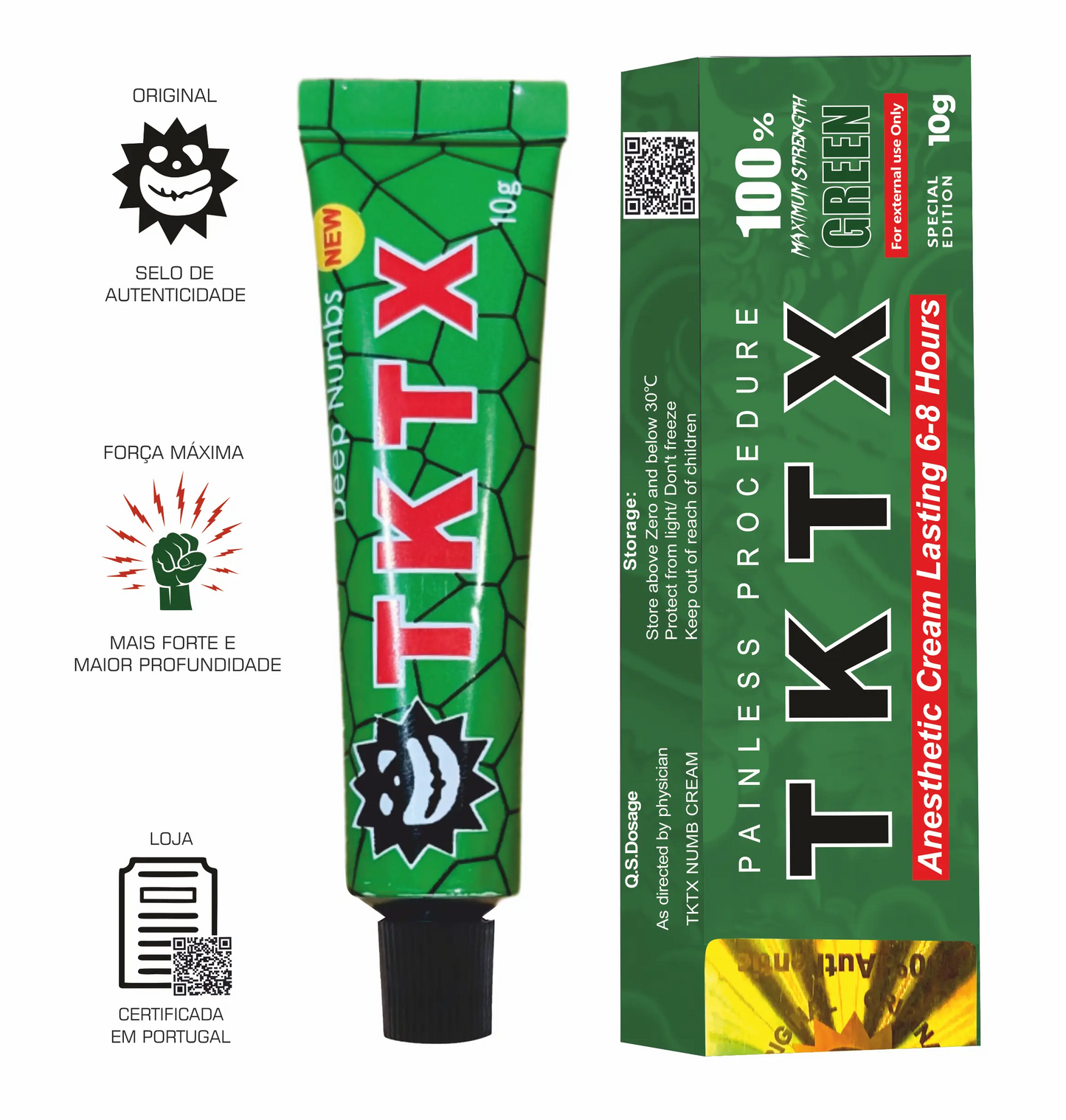 Produto cosmético TKTX Green 100% para conforto da pele em uso estético
