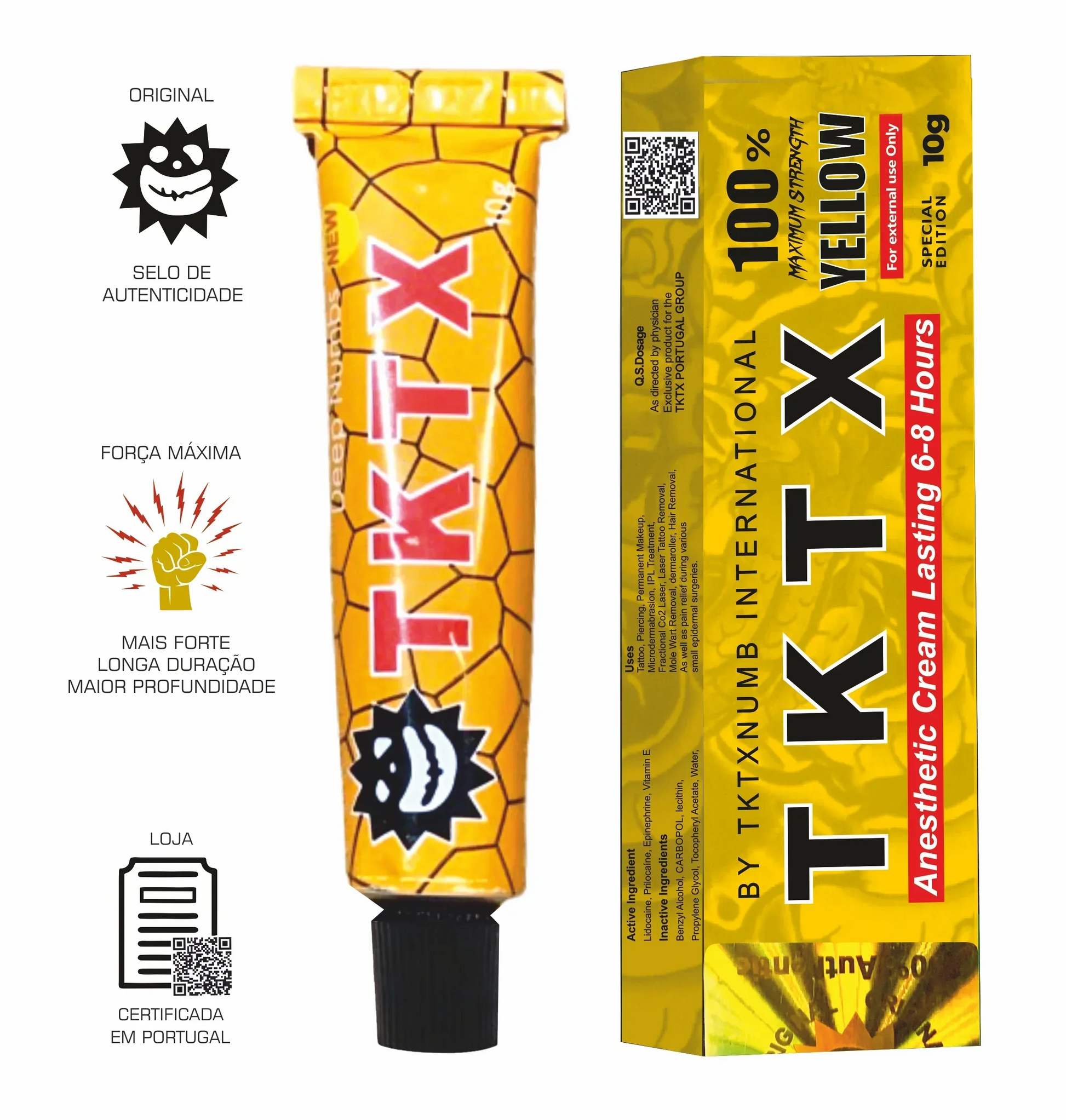Creme cosmético TKTX Yellow 100% para conforto da pele em procedimentos estéticos